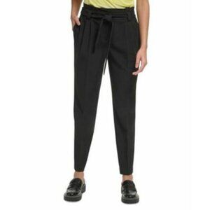 NWT Size 2 Calvin Klein Women's Tie-Waist Straight-Leg Black DressPants